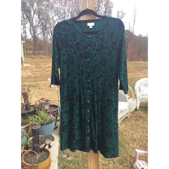 J.Jill womens knit button front dress size small petite green forest fall witchy - Picture 1 of 10
